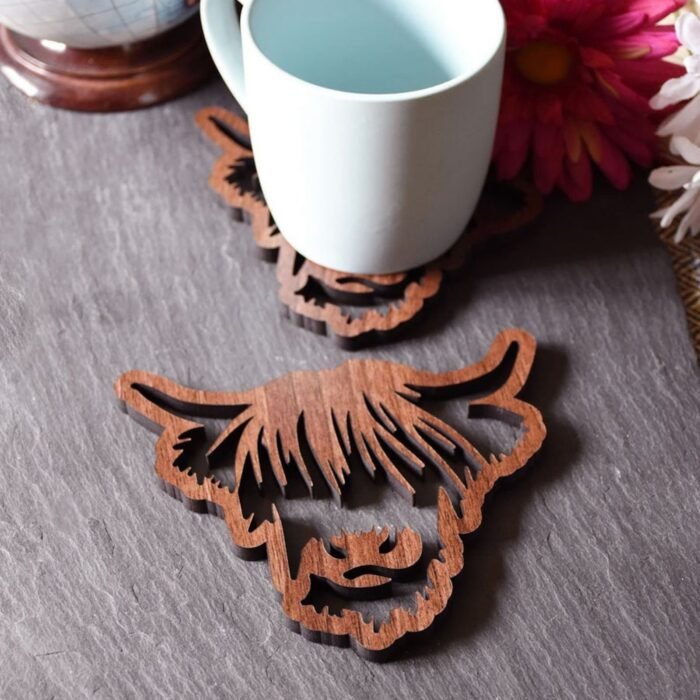 Highland Cow Hollow Wooden Coaster - Image 2