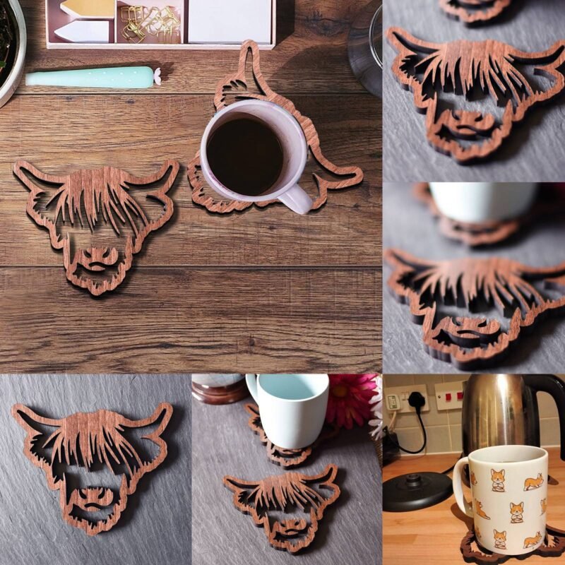 Highland Cow Hollow Wooden Coaster