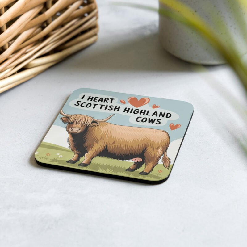 I heart Scottish Highland Cows Cork-back coaster