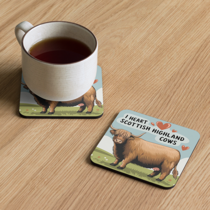 I heart Scottish Highland Cows Cork-back coaster - Image 2
