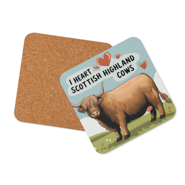 I heart Scottish Highland Cows Cork-back coaster - Image 6