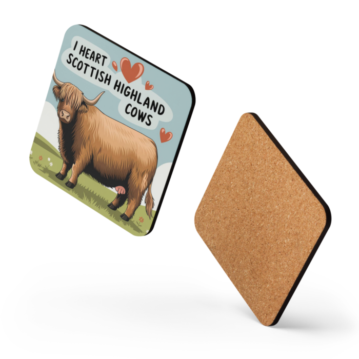 I heart Scottish Highland Cows Cork-back coaster - Image 4
