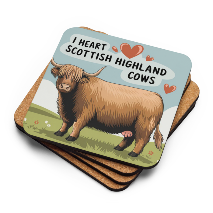 I heart Scottish Highland Cows Cork-back coaster - Image 7