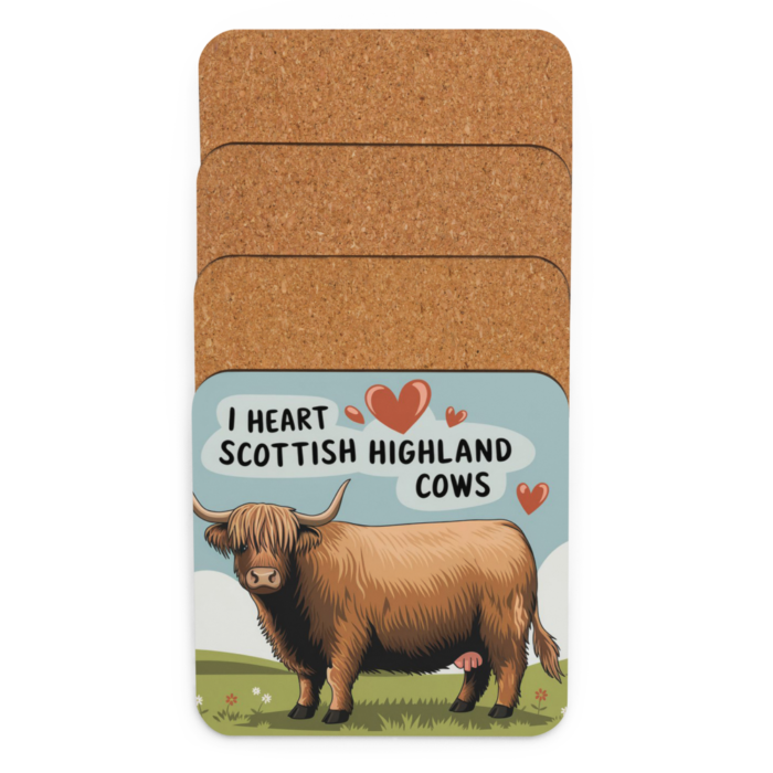 I heart Scottish Highland Cows Cork-back coaster - Image 8