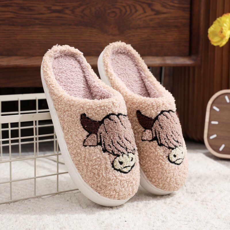 Highland Cow Printing Cotton Slippers