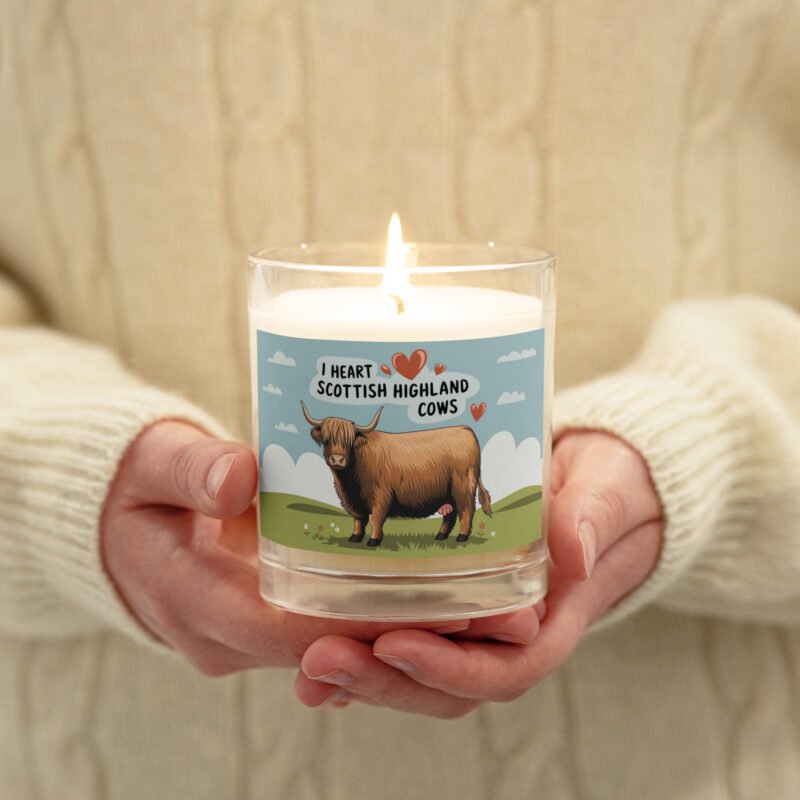 I heart Scottish Highland Cows Glass jar soy wax candle