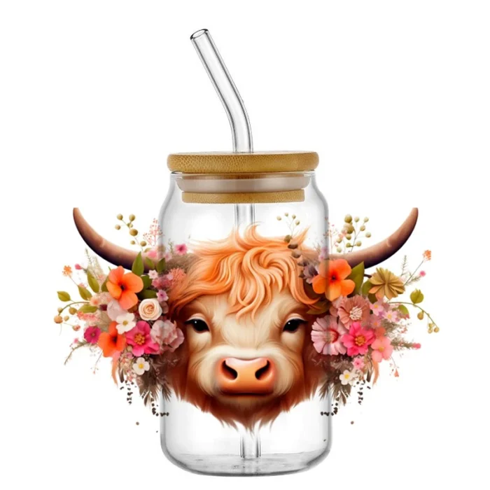 Highland Cattle Cow for 16oz Glass Cup Can Wraps - Image 6