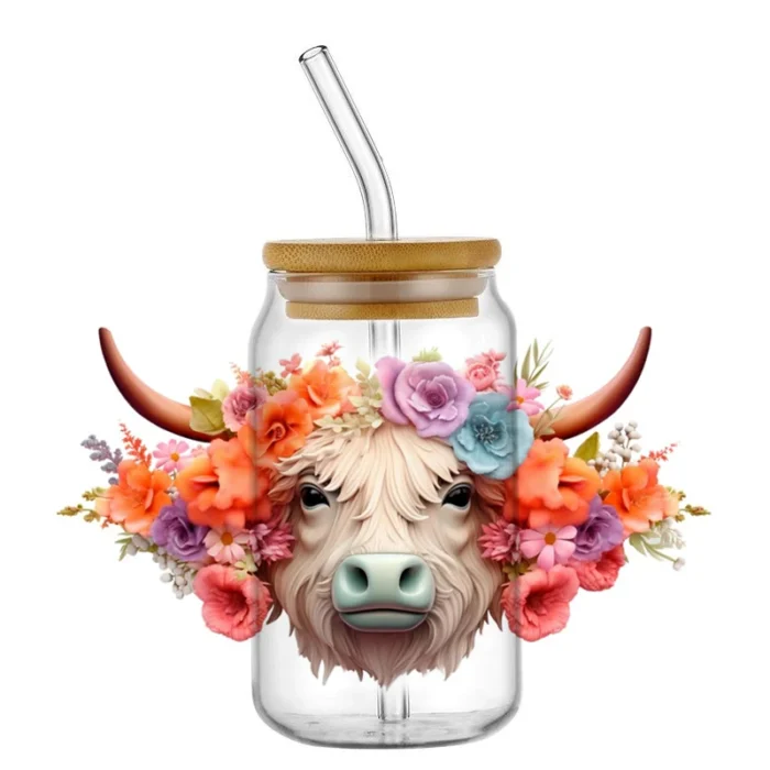 Highland Cattle Cow for 16oz Glass Cup Can Wraps - Image 9