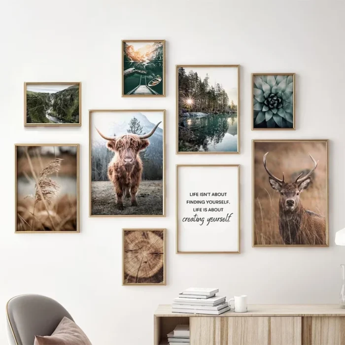 Rustic Highland Cow and Forest Landscape Photography Canvas - Image 2