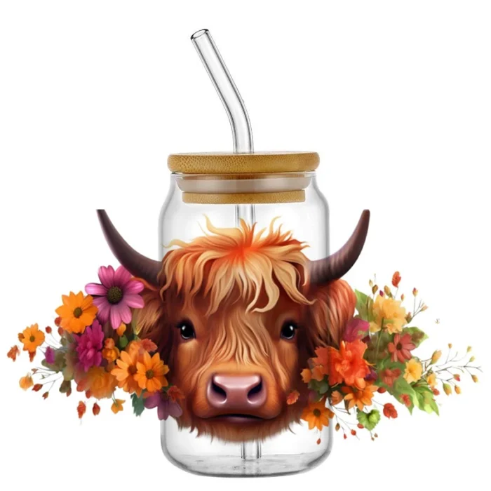 Highland Cattle Cow for 16oz Glass Cup Can Wraps - Image 15