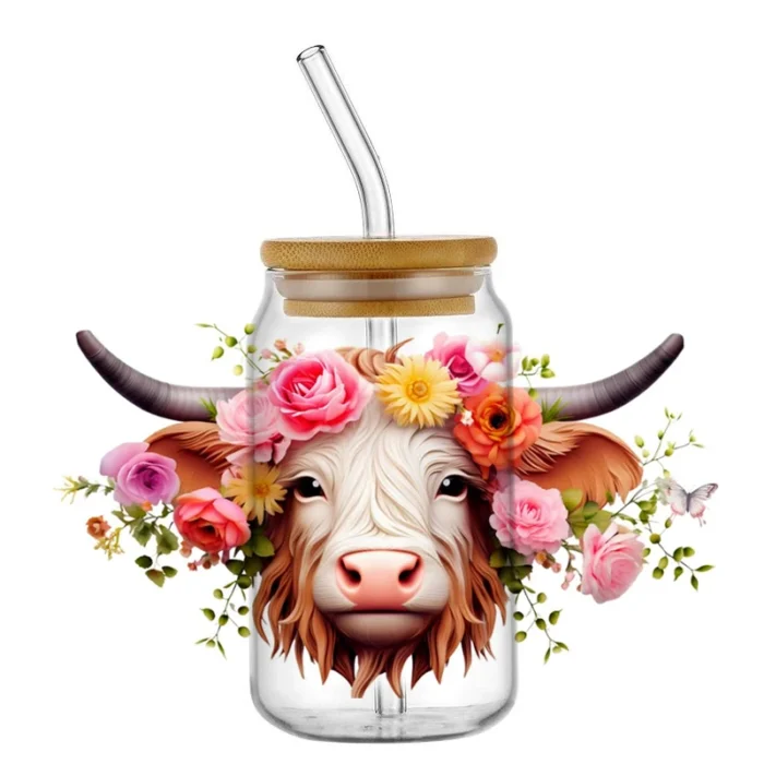 Highland Cattle Cow for 16oz Glass Cup Can Wraps - Image 7