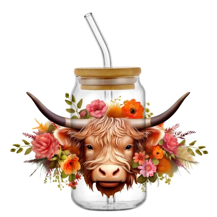 Highland Cattle Cow for 16oz Glass Cup Can Wraps - Image 3