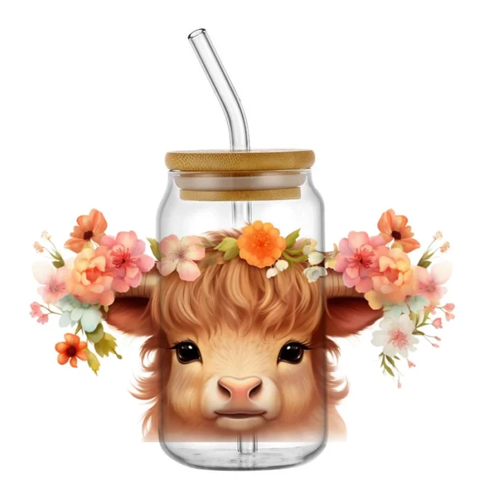 Highland Cattle Cow for 16oz Glass Cup Can Wraps - Image 4