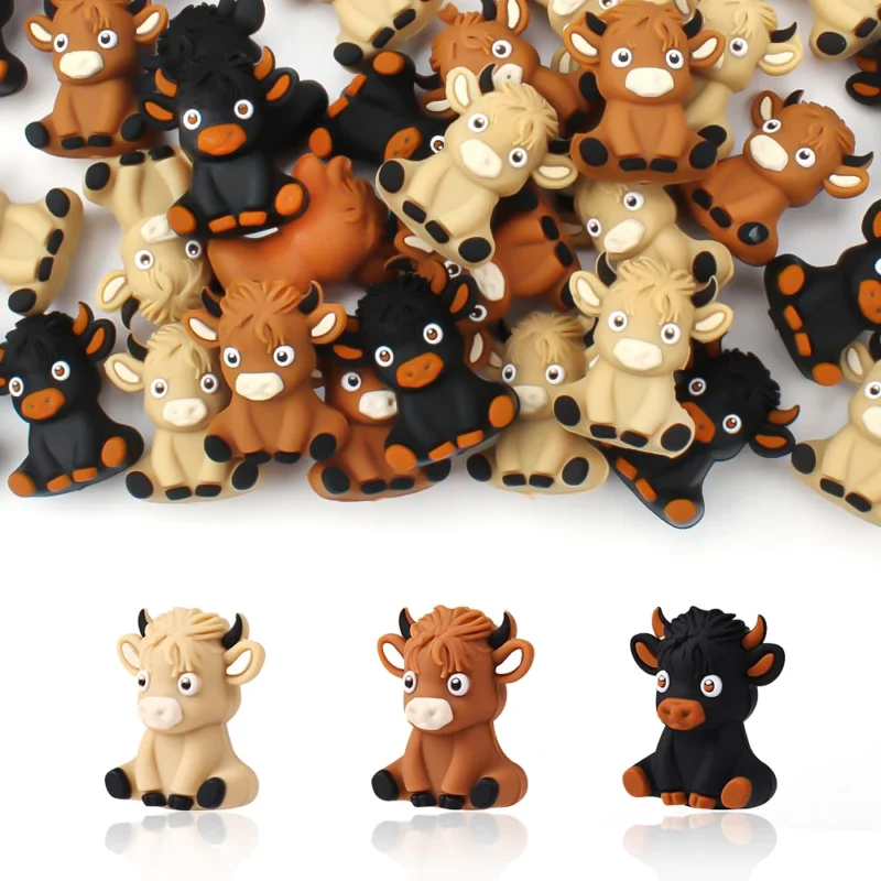 5/10pcs New Silicone Beads 3D Highland Cow Shape