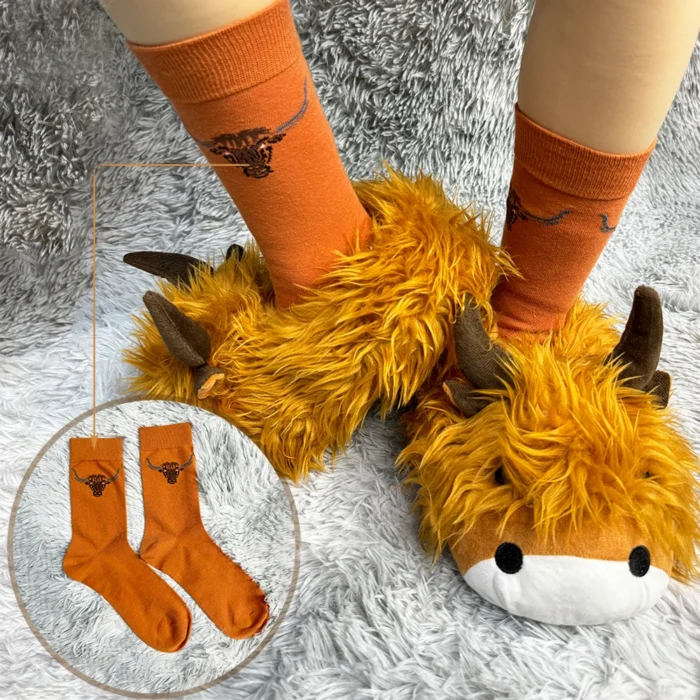Highland Cow Plush Slippers with Sock - Image 2