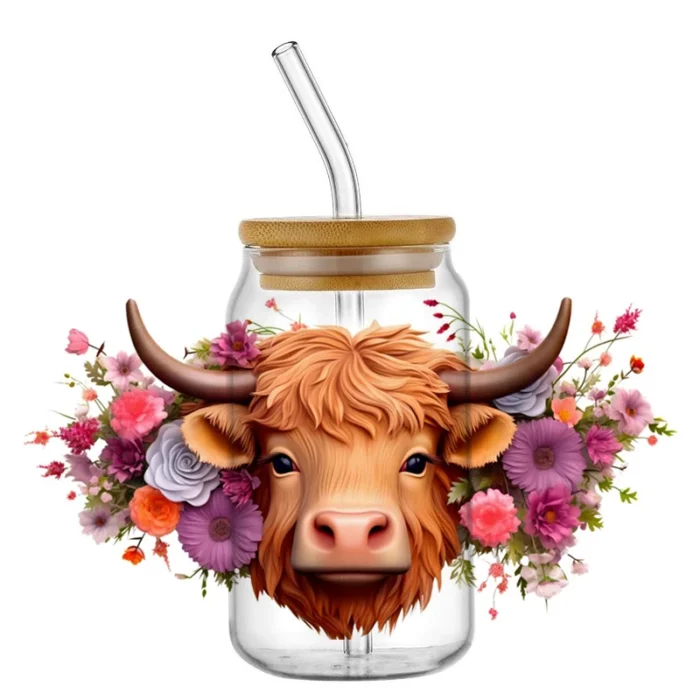 Highland Cattle Cow for 16oz Glass Cup Can Wraps - Image 12