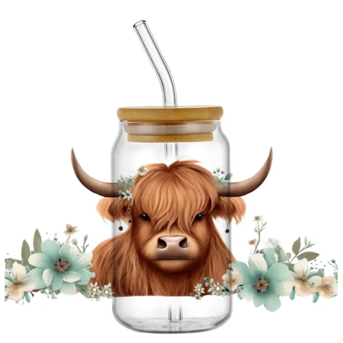 Highland Cattle Cow for 16oz Glass Cup Can Wraps - Image 14