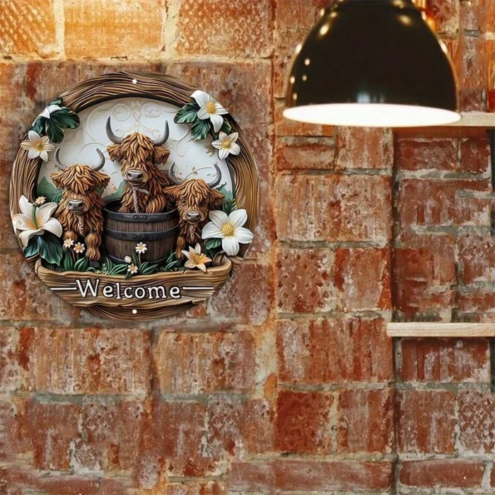 Highland Cow and Lily 8x8 inch aluminum signage - Image 5