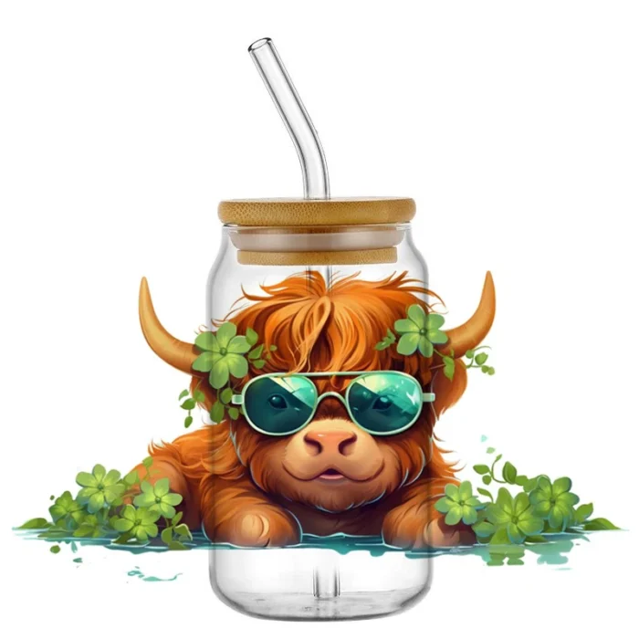 Highland Cattle Cow for 16oz Glass Cup Can Wraps - Image 5