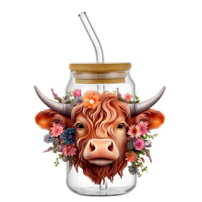 Highland Cattle Cow for 16oz Glass Cup Can Wraps - Image 8