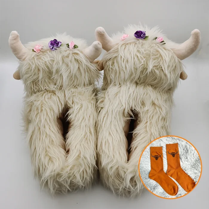 Highland Cow Plush Slippers with Sock - Image 4