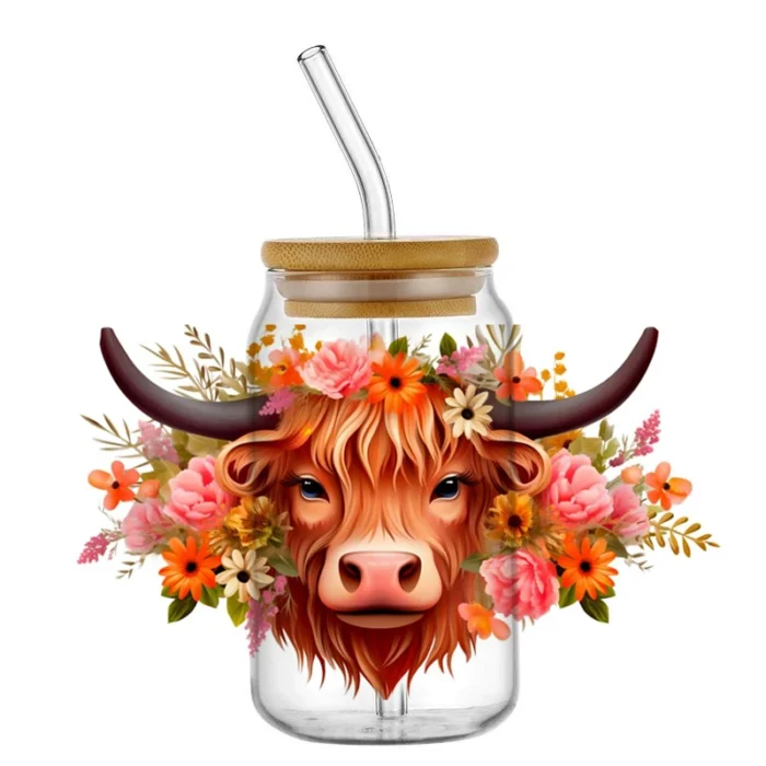 Highland Cattle Cow for 16oz Glass Cup Can Wraps - Image 10