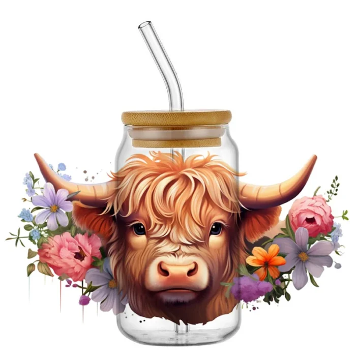 Highland Cattle Cow for 16oz Glass Cup Can Wraps - Image 2