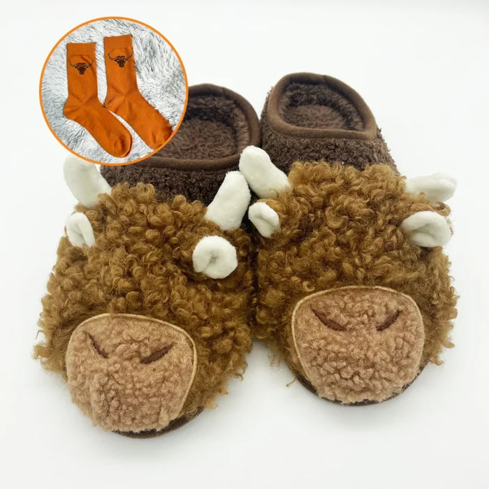 Highland Cow Plush Slippers with Sock - Image 7