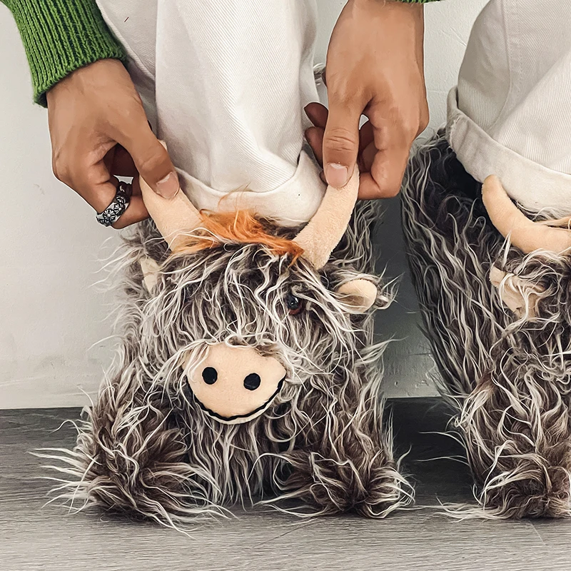 Highland Cow Slippers Plush