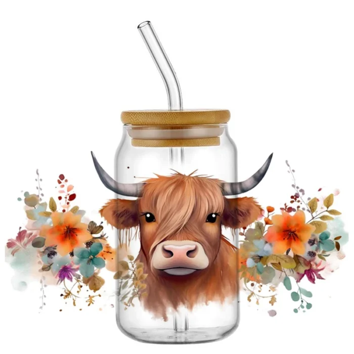Highland Cattle Cow for 16oz Glass Cup Can Wraps - Image 13