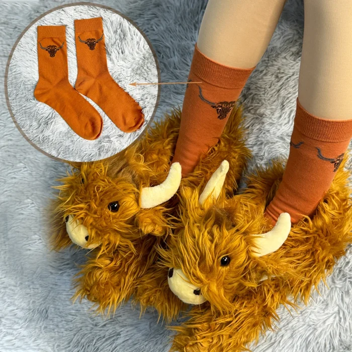 Highland Cow Plush Slippers with Sock - Image 6