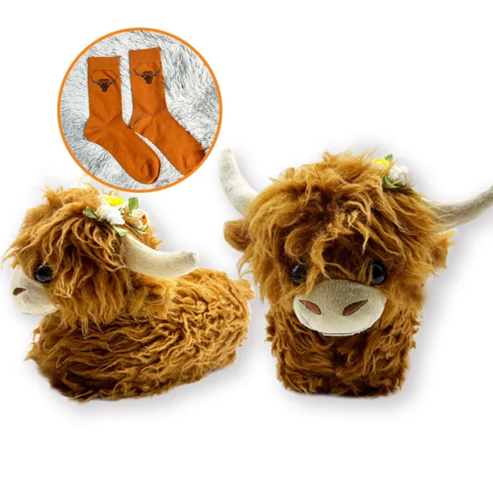 Highland Cow Plush Slippers with Sock - Image 3
