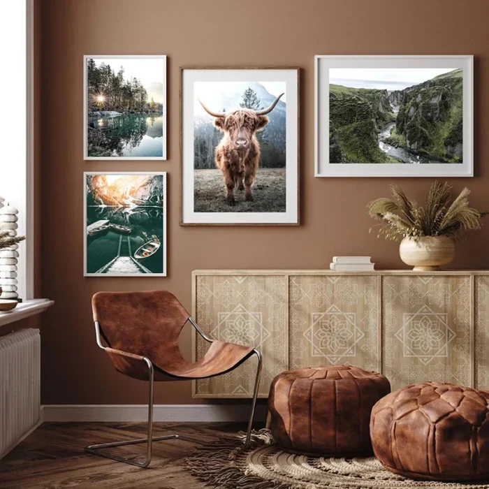 Rustic Highland Cow and Forest Landscape Photography Canvas - Image 3