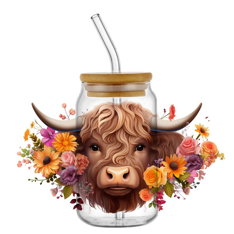 Highland Cattle Cow for 16oz Glass Cup Can Wraps