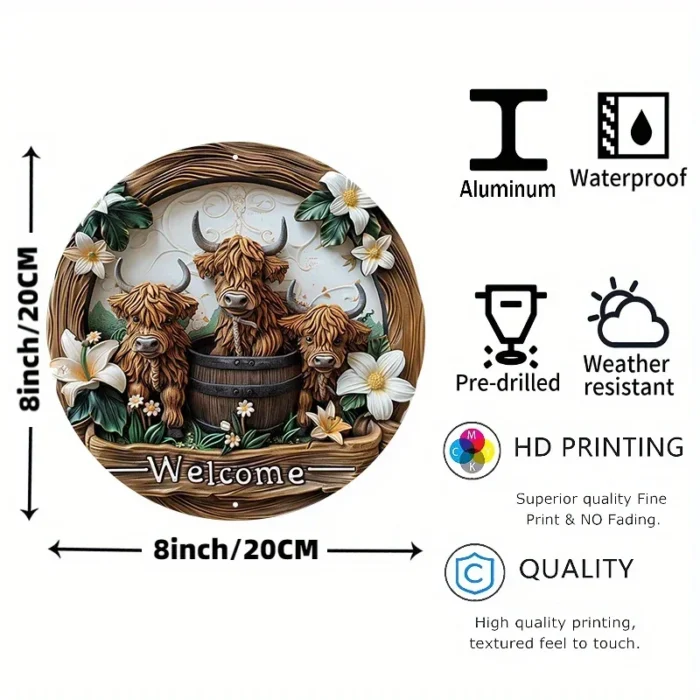 Highland Cow and Lily 8x8 inch aluminum signage - Image 2