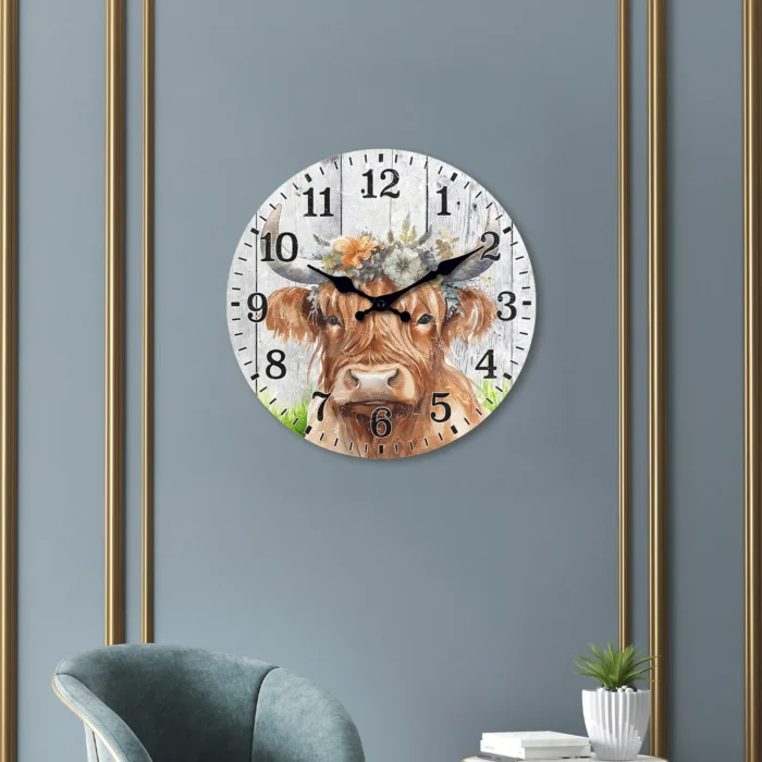 Highland Cow Wooden Wall Clock - Image 5