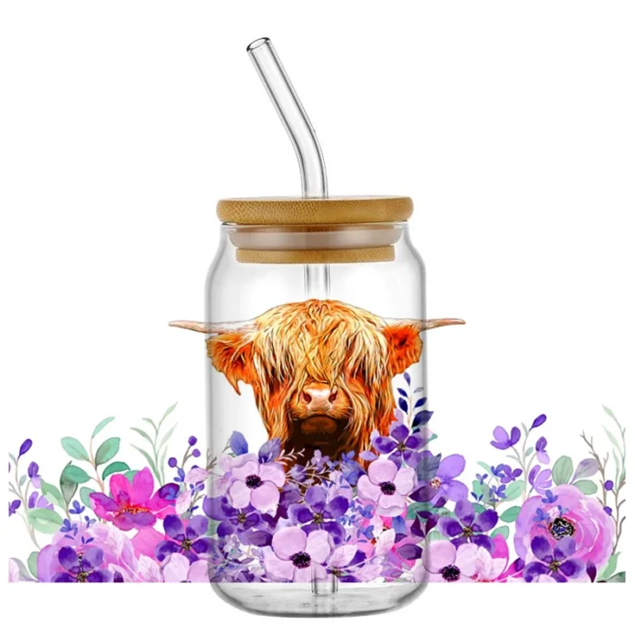 Highland Cattle Cow for 16oz Glass Cup Can Wraps - Image 11