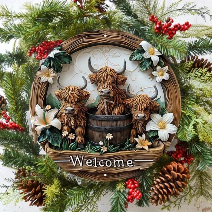 Highland Cow and Lily 8x8 inch aluminum signage - Image 3