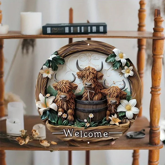 Highland Cow and Lily 8x8 inch aluminum signage - Image 6