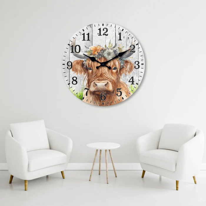 Highland Cow Wooden Wall Clock - Image 2