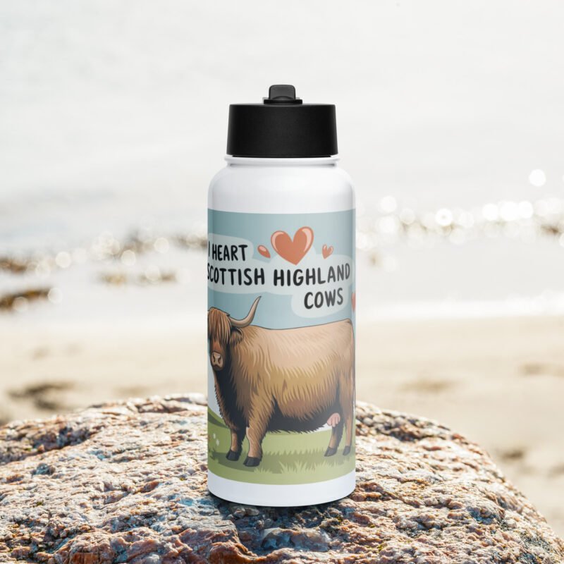 I Heart Scottish Highland Cows Stainless steel water bottle with a straw lid