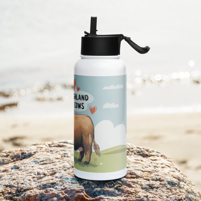 I Heart Scottish Highland Cows Stainless steel water bottle with a straw lid - Image 4