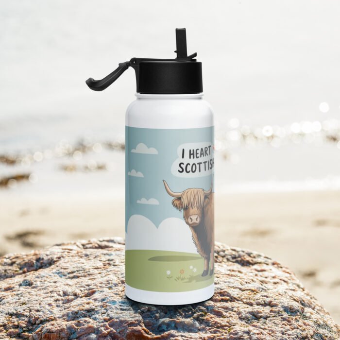 I Heart Scottish Highland Cows Stainless steel water bottle with a straw lid - Image 3