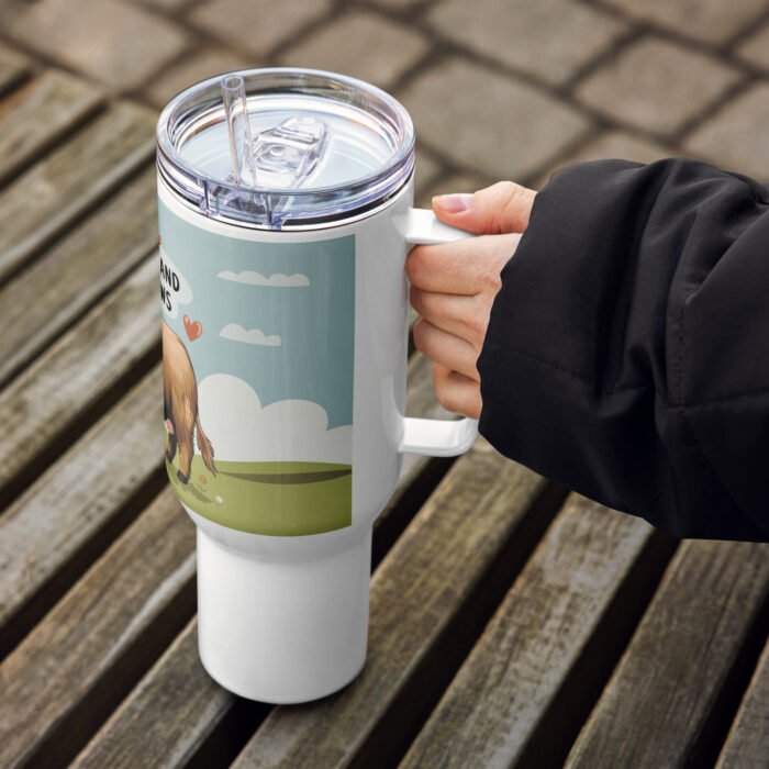 I heart Scottish Highland Cows Travel mug with a handle - Image 2