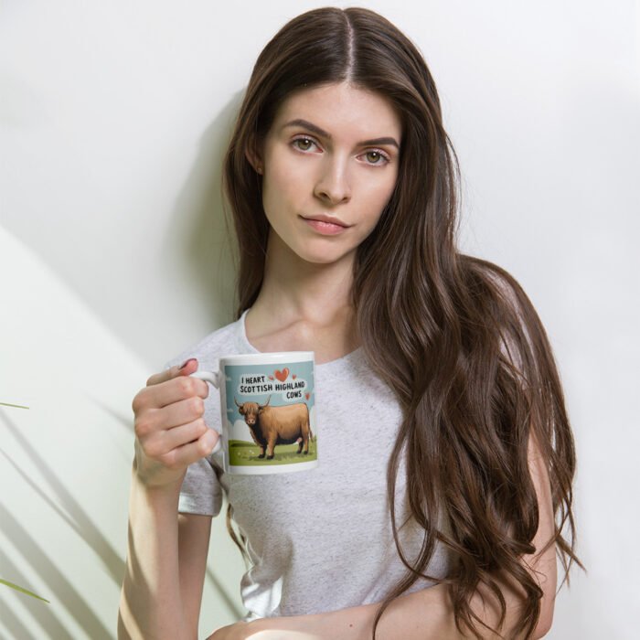 I Heart Scottish Highland Cows White glossy mug - Image 2