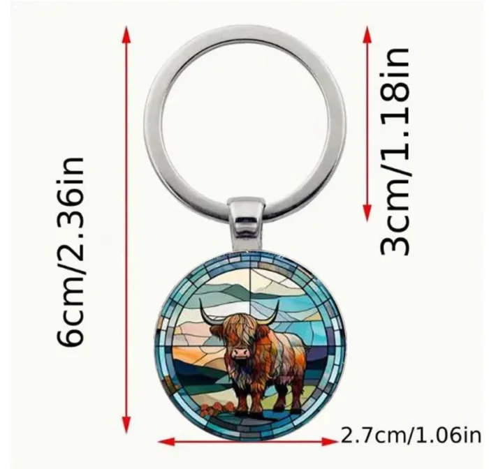Highland cows colorful keychain stained glass look 3