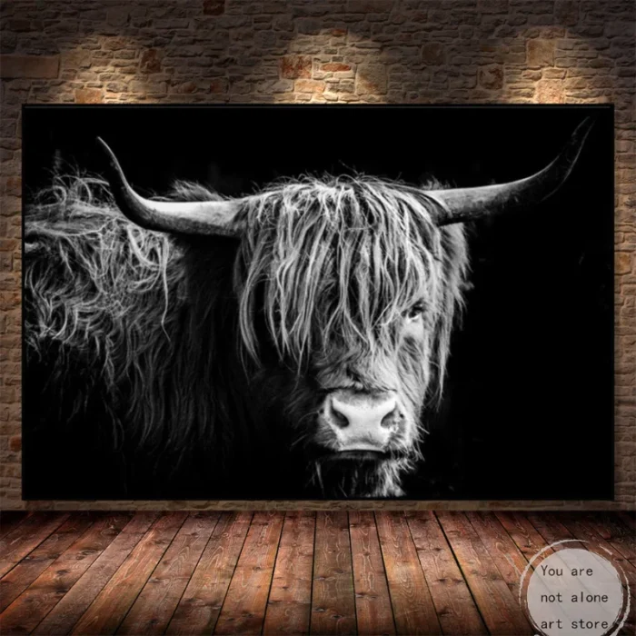 West Highland Cow Black Art Poster Canvas Painting