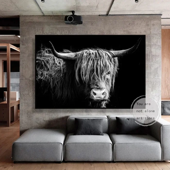 West Highland Cow Black Art Poster Canvas Painting - Image 4