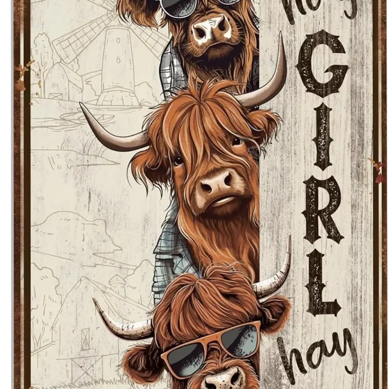 Home Decor Girl Cow Sign Vintage