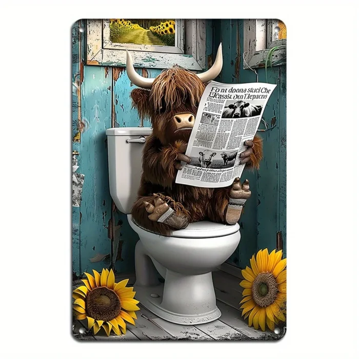 Vintage Highland Cow Metal Wall Art 8x12 Inch metal